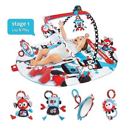 Yookidoo Baby Gym and Play Mat. 3 Stage Activity Gym - A Musical Playland with Motorized Robot Track & 20 Development Activities for Sit, Lay and Tummy Time Training. Age 0-12 Months