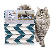 Fresh Kitty Durable XL Jumbo Foam Litter Mat – Phthalate and BPA Free, Water Resistant, Traps Litter from Box, Scatter Control, Easy Clean Mats – Chevron, Blue/White Chevron (9035)