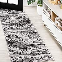 JONATHAN Y SOR203E-210 Swirl Marbled Abstract Indoor Runner-Rug, Casual, Contemporary, Transitional Easy-Washing,Bedroom,Kitchen,Living Room,Non Shedding, Black/Ivory, 2 X 10