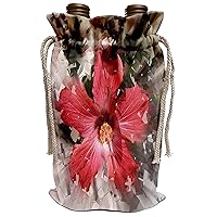 3dRose Perkins Designs Photography - Red Hibiscus summer flower bursting with stylized graphical effects - Wine Bag (wbg_19435_1)