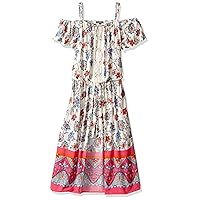 My Michelle Girls' Big Cold Shoulder Romper Maxi Dress with Crochet