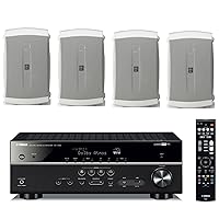 Yamaha 7.2-Channel Wireless Bluetooth 4K Network A/V Wi-Fi Home Theater Receiver + Yamaha High-Performance Natural Surround Sound 2-Way Indoor/Outdoor Weatherproof Speaker System (Set of 4)