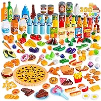 JOYIN 200 Pieces Kids Play Food Deluxe Pretend Food Set Play, Toy Food, Play Kitchen Accessories with Realistic Colors, Toddler Birthday Gift, Party Toys