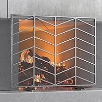 Single Panel Handcrafted Wrought Iron Mesh Chevron Fireplace Screen, Fire Spark Guard for Living Room, Bedroom Decor(Pewter)