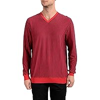 Kiton Napoli Men's Striped V-Neck Pullover Sweater US XL IT 54 Blue/Red