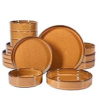 Oprah's Favorite Things - Santorini Mist Double Bowl Terracotta Reactive Glaze Plates and Bowls Dinnerware Set - Amber, Service for Four (16pcs)