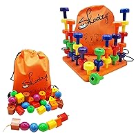 Skoolzy Montessori Toys for Toddlers - Peg Board Set and Lacing Beads - Toddler Activities - Fine Motor Skills Toys