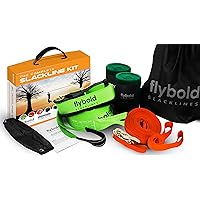 flybold Backyard Slackline Kit - 57 ft Balance Rope and Training Line with Tree Protectors, Arm Trainer, Ratchet Cover and Carry Bag - For Kids and Adults