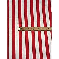 White/red 1 inch Stripe Soft/Silky Satin Polyester Fabric, Sells by The Yard.