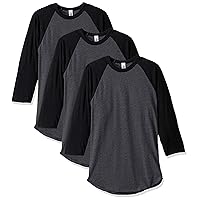 Men's Poly-Cotton USA Made 3/4-Sleeve Raglan T-Shirt (3 Pack) Crewneck (3 Packs)