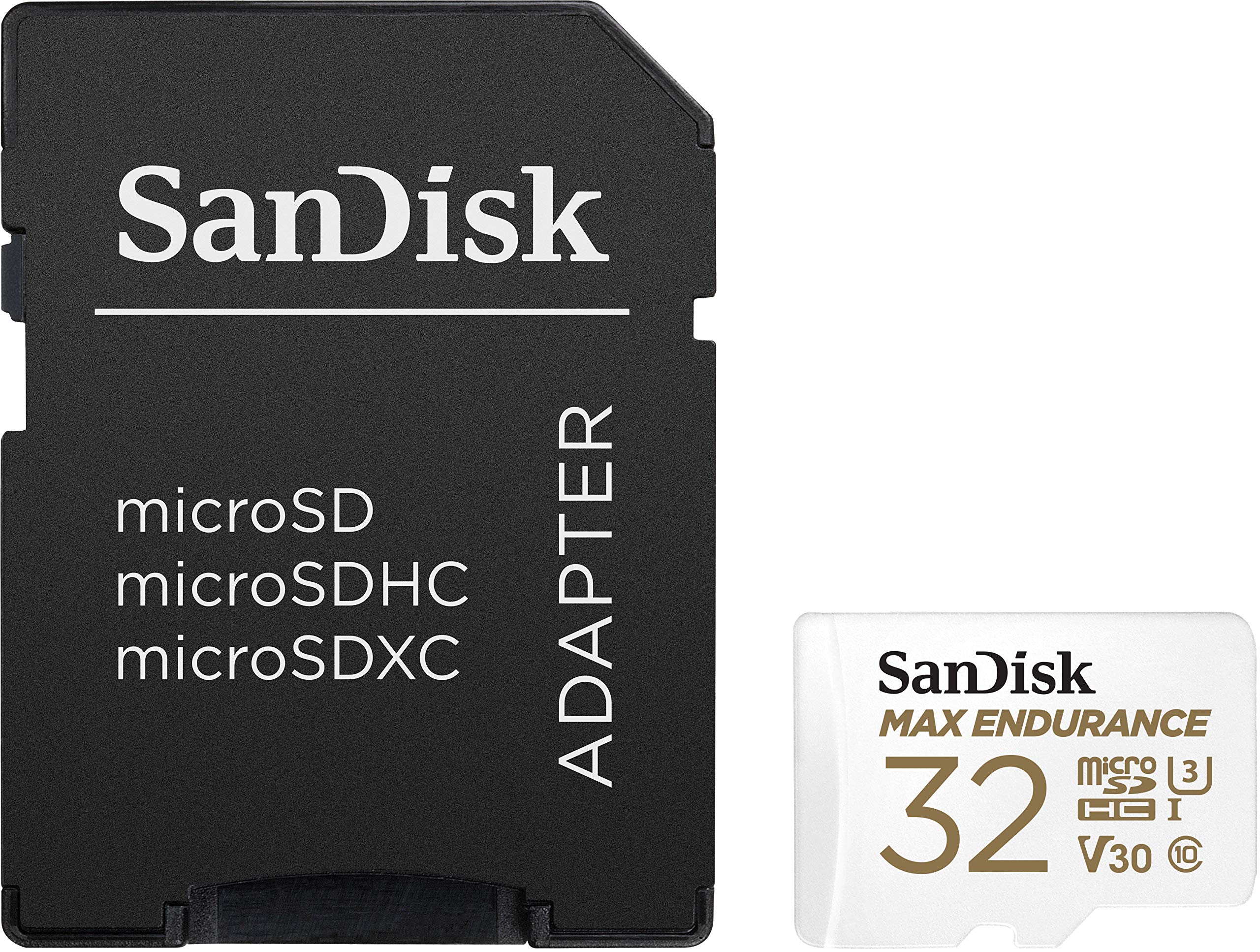 SanDisk 32GB MAX Endurance microSDHC Card with Adapter for Home Security Cameras and Dash cams - C10, U3, V30, 4K UHD, Micro SD Card - SDSQQVR-032G-GN6IA