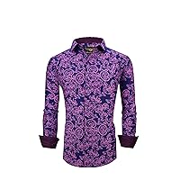 Premiere Men's Colorful Paisley Designer Fashion Dress Shirt Floral Casual Shirt Woven Long Sleeve Button Down Shirt