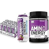 Optimum Nutrition Amino Energy Powder: Concord Grape (65 Servings) with Essential Amino Energy Plus Electrolyes Sparkling Drink: Grape (12 Cans) - Bundle Pack