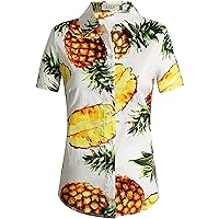 SSLR Womens Hawaiian Shirts Short Sleeve Blouses Casual Button Down Shirts for Women