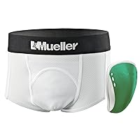Mueller Athletic Support Brief with Flex Shield Cup, White/Green, Peewee Large