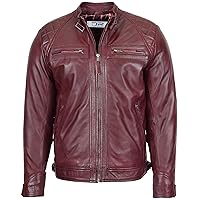 DR117 Men's Biker Leather Jacket Burgundy