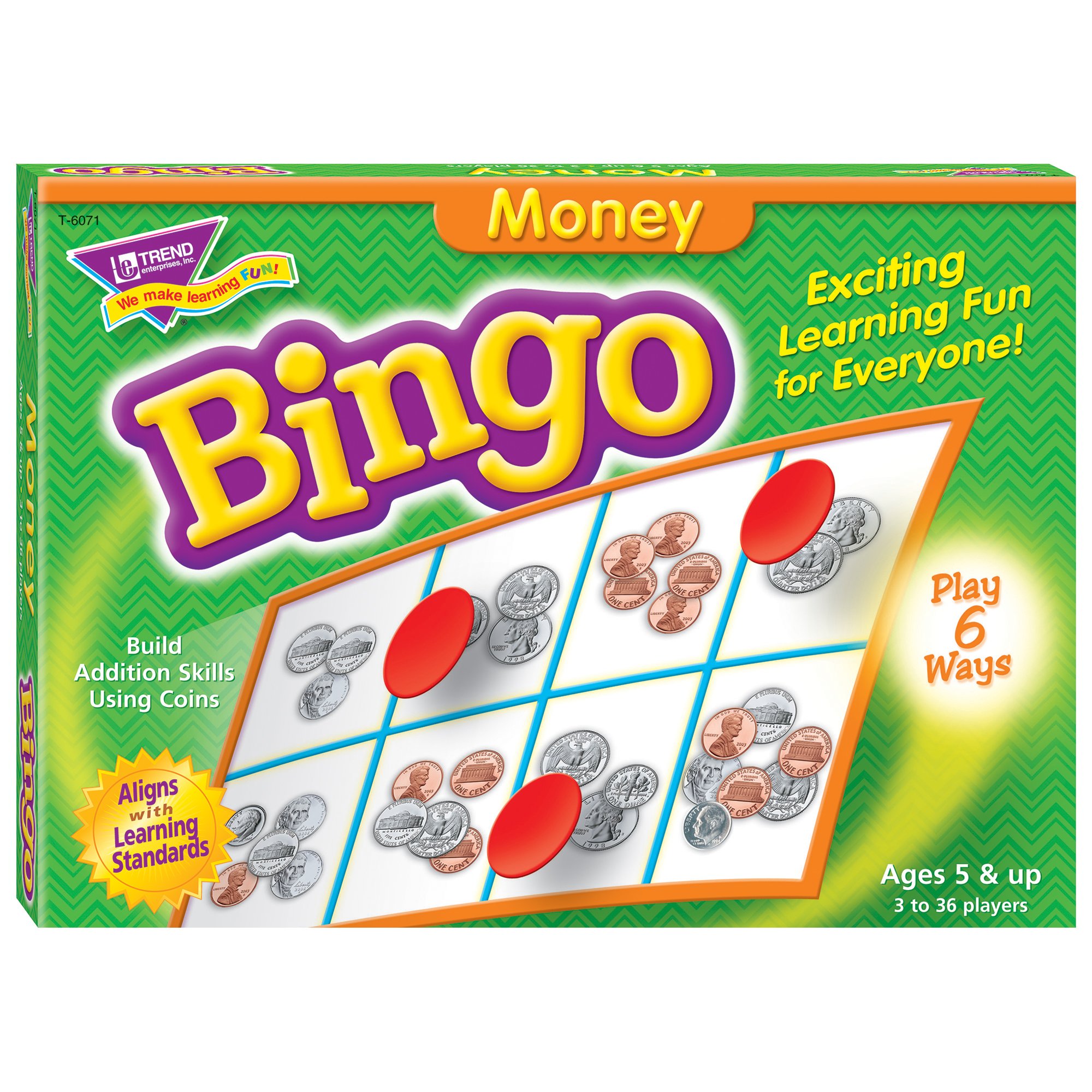 Trend Enterprises: Money Bingo Game, Exciting Way for Everyone to Learn, Play 6 Different Ways, Great for Classrooms and at Home, 2 to 36 Players, for Ages 5 and Up