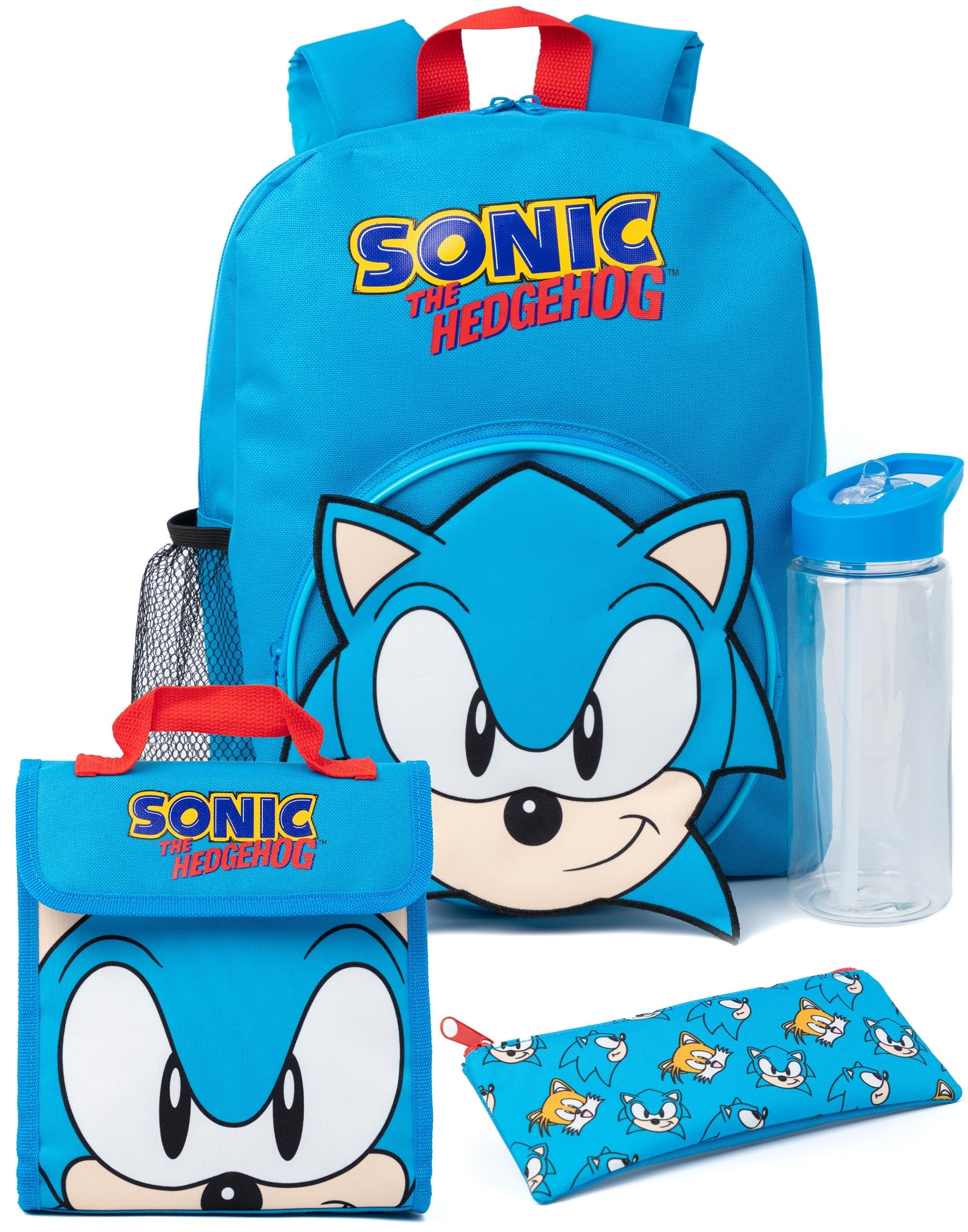 Sonic The Hedgehog Boys Backpack Set | Blue Sonic Design | Comes with Pencil Case and Water Bottle