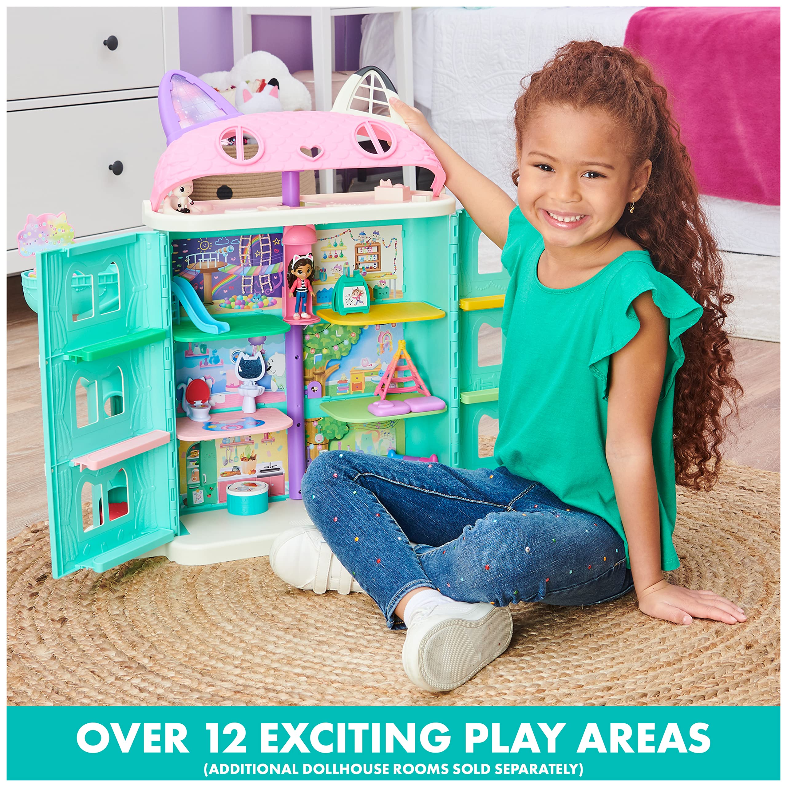 Gabby's Dollhouse, Purrfect Dollhouse with 2 Toy Figures, 8 Furniture Pieces, 3 Accessories, 2 Deliveries and Sounds, Kids Toys for Ages 3 and up