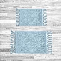 Jean Pierre – Ricardo Bath Mats, Set of 2 Woven Fringe Bathroom Rugs, 100% Cotton, Premium Bathroom Decor - Measures 17