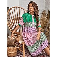 Summer Dresses for Women 2022 All Over Geo Print Button Front Dress Dresses for Women (Color : Multicolor, Size : Small)