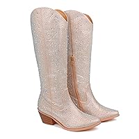 Zzheels Embroidered Western Cowboy Boots for Women Ankle High Cowgirls Chunky Heel Pointed Toe Pull-On Classic Boots