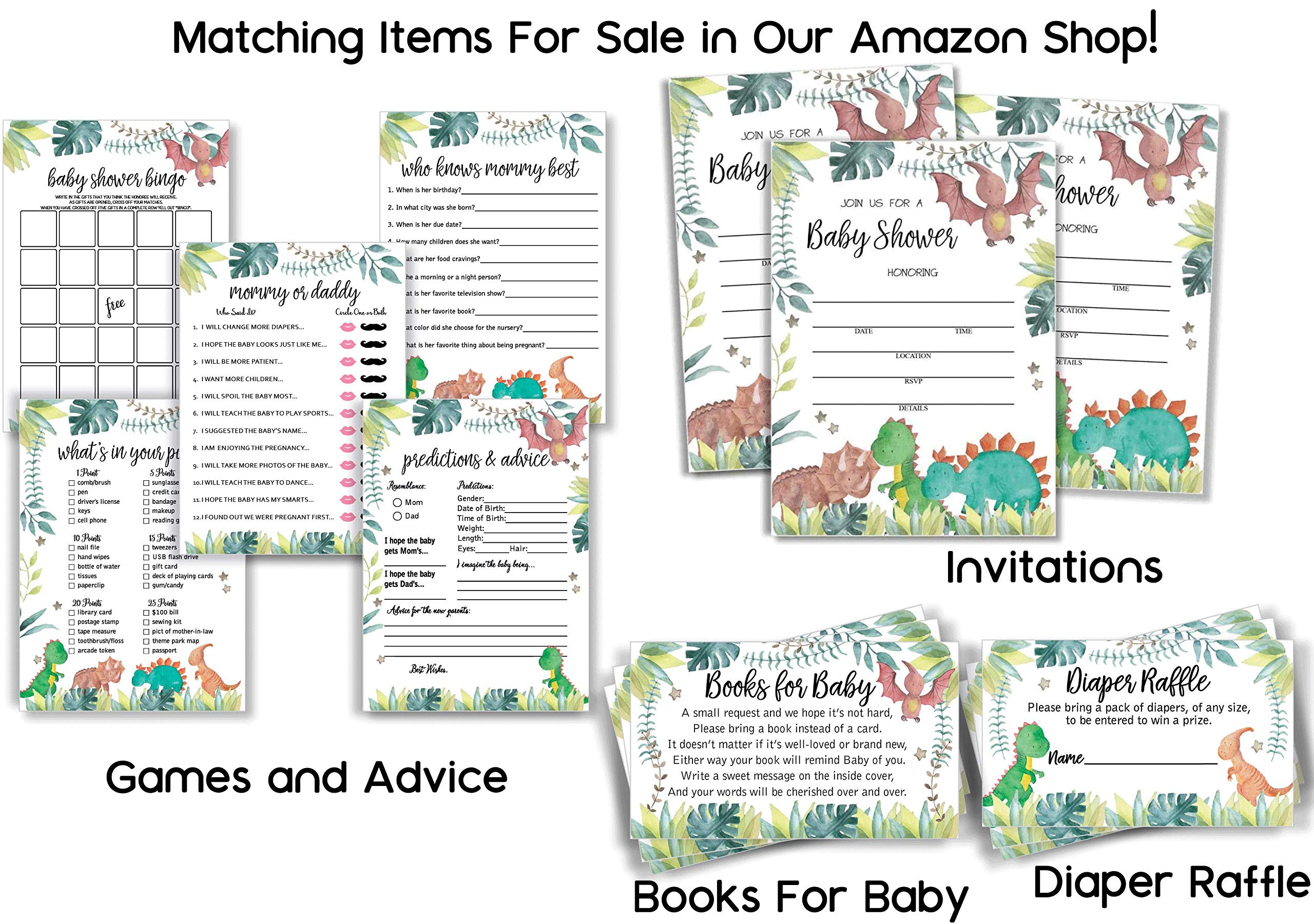 All Ewired Up 50 Baby Shower Invitations and 50 Envelopes and 50 Book Insert Cards, Dinosaur Theme