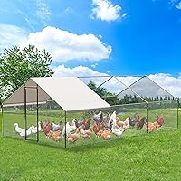 Large Chicken Coop, Walk-in Poultry Cage, Metal Chicken Coop with Waterproof and Anti-Ultraviolet Cover, for Outdoor Yard Farm Use 9.8X19.7X6.6FT