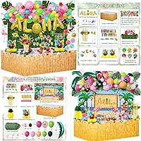 Hawaiian Luau Aloha Party Decorations, Tropical Beach Summer Pool Birthday Supplies Aloha Backdrop Grass Table Skirt Balloon Garland Flamingo Pineapple Honeycomb Centerpiece Hanging Swirl Straws