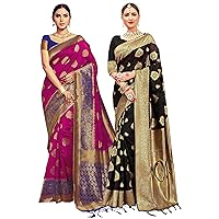 Elina fashion Pack of Two Sarees for Women Banarasi Art Silk Woven Saree || Indian Diwali Ethnic Wedding Gift Sari Combo