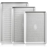 HONGBAKE Baking Sheet Pan Set, Cookie Sheets for Oven, Nonstick Half/Quarter/Jelly Roll Pans with Diamond Texture Pattern, Heavy Duty Cookie Tray, Silver