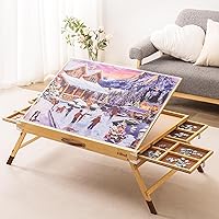 ROBUD 1500-Piece Jigsaw Puzzle Board, Wooden Puzzle Table with Cover, 3-Tilting-Angle Adjustable and 4 Partitioned Drawers, 35.6” X 26.6” Jigsaw Puzzle Board Portable and Felted Anti-Skid Surface