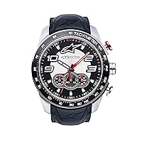 Alpinestars Tech Men's Chronograph Watch, Analog Chrono 45 MM Stainless Steel case, 100 Meters Water Resistant, Japanese Movement, Integrated Durable Silicone Wristband (Black-Steel)