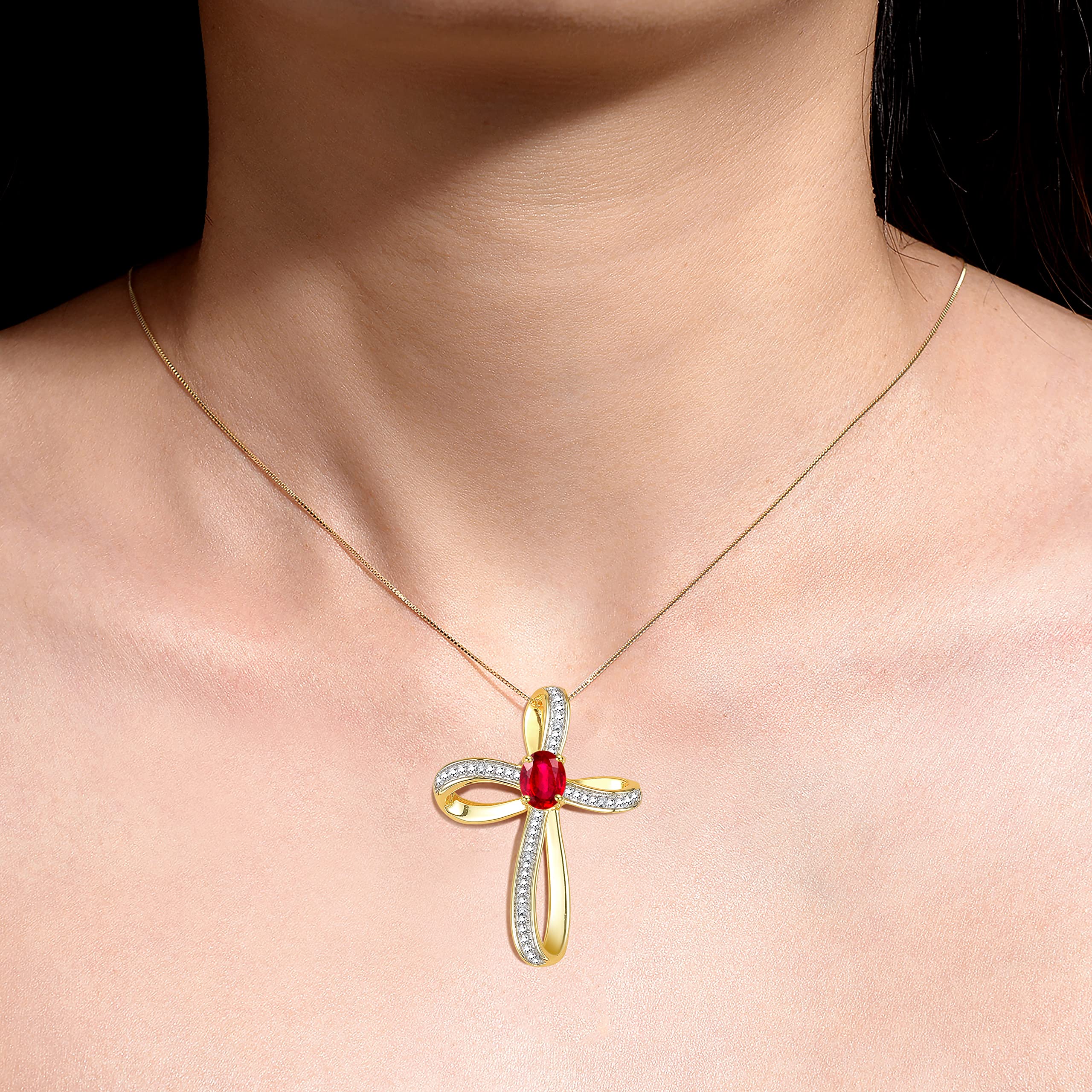 Rylos Necklaces for Women Yellow Gold Plated Silver 925 Cross Necklace Gemstone & Genuine Diamonds Pendant With 18
