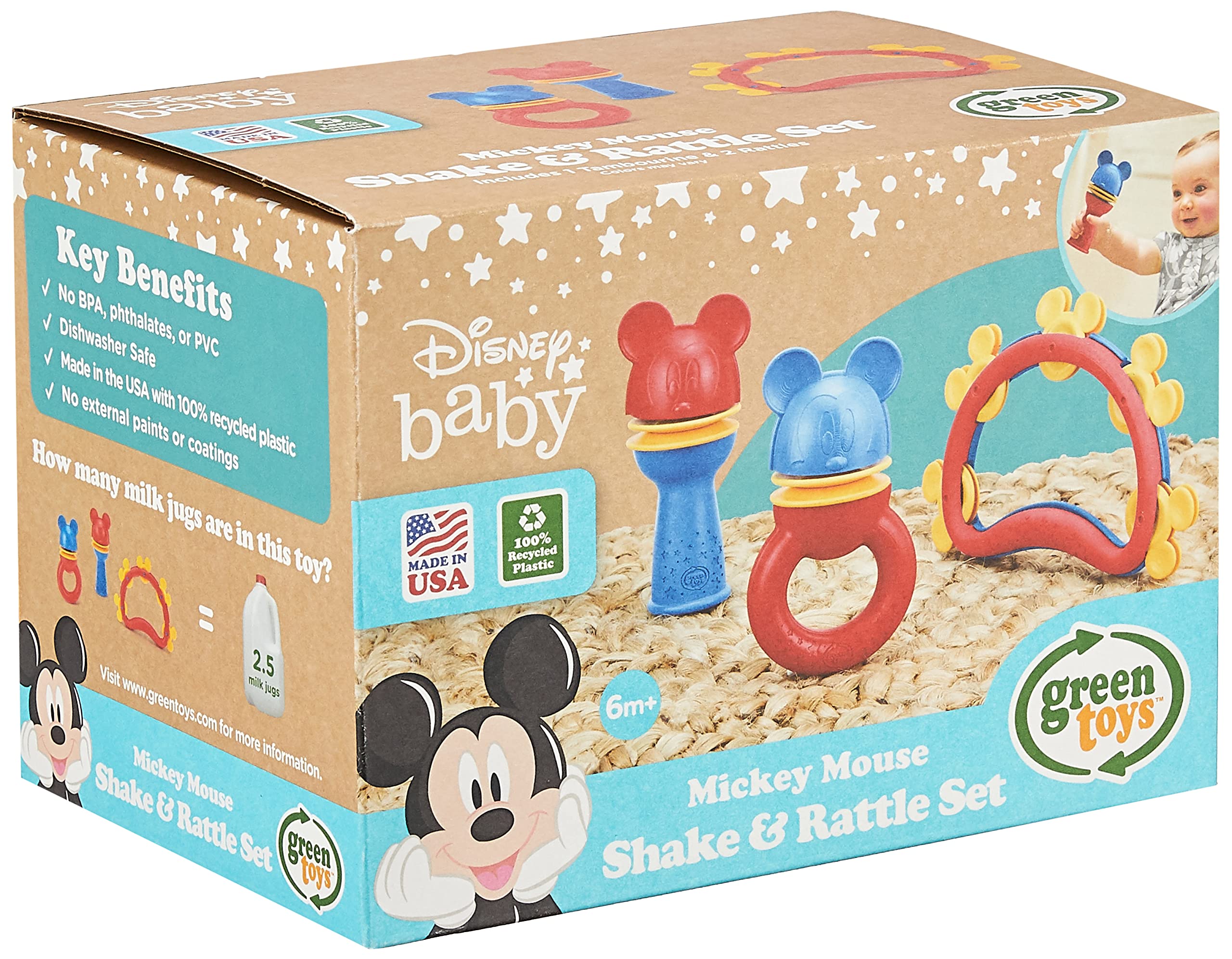 Green Toys Disney Baby Exclusive - Mickey Mouse Shake & Rattle Set, DSRTS-1435