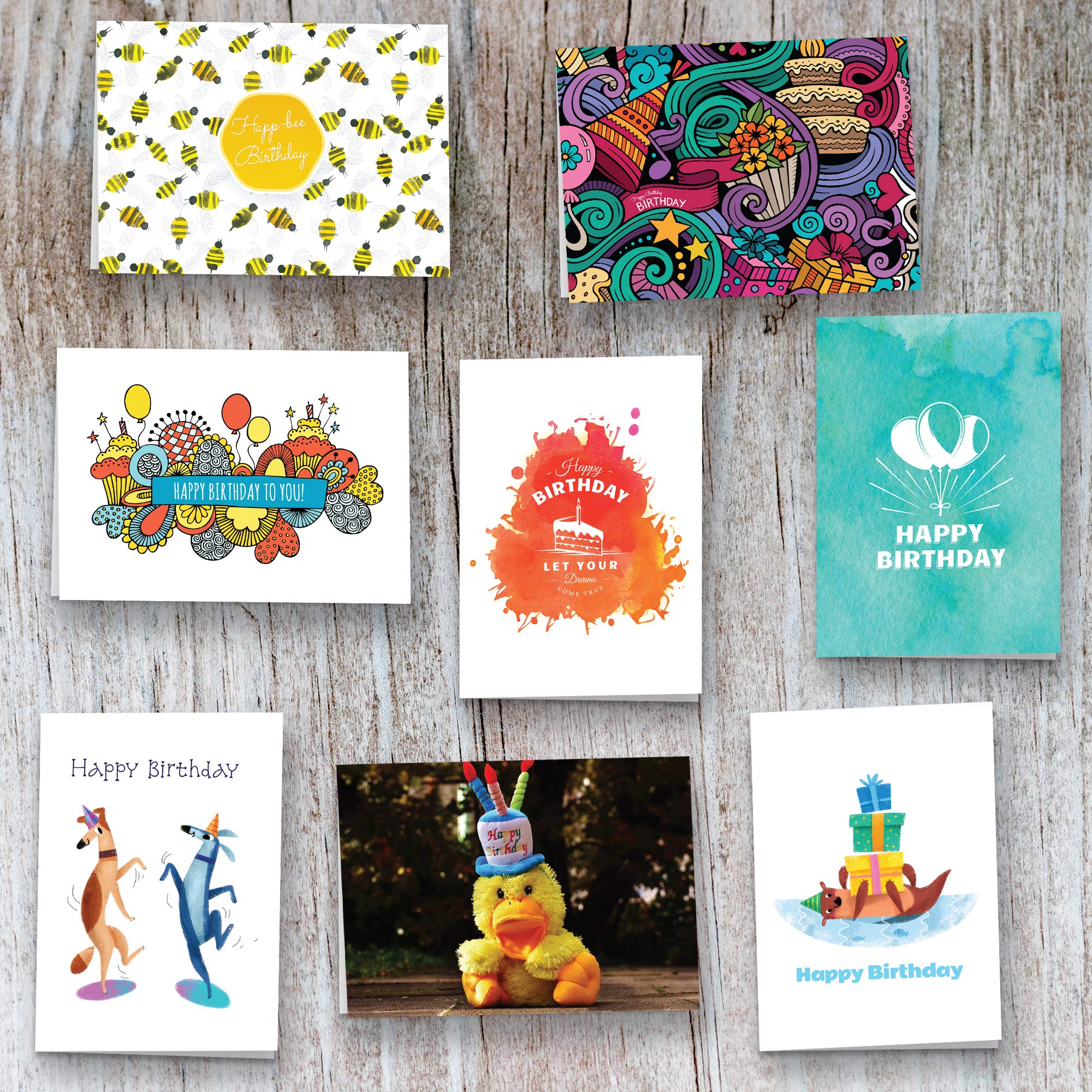 40 Happy Birthday Cards Assortment with Envelopes - Perfect Assorted Birthday Party Greetings Card for Men Women Kids Parent and Employees - Blank Inside With Original Humoristic Colorful Art Designs Outside - Quality Thick Cards