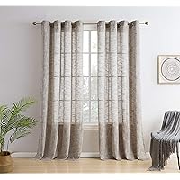 HLC.ME Madison Faux Linen Textured Semi Sheer Privacy Light Filtering Transparent Window Grommet Floor Length Thick Curtains Drapery Panels for Office & Living Room, 2 Panels (54 W x 84 L, Taupe)