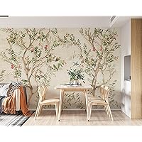 Chinoiserie Wallpaper Flowers Birds Cream Background - Removable Paper - Peel and Stick Wallpaper - 100