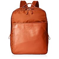 Women Nylon x Leather Square Backpack Y91-05-03, Brick Brown