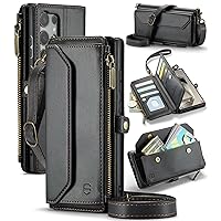 Crossbody for Samsung Galaxy S24 Ultra Case Wallet【RFID Blocking】 with 10-Card Holder Zipper Bills Slot, PU Leather Magnetic Shoulder Strap for Galaxy S24 Ultra 5G Phone Case for Women,Black