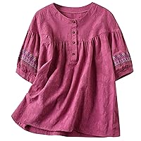 DOVWOER Women's Fall Tunics Blouse Casual Cotton Linen Shirt for Women Tops