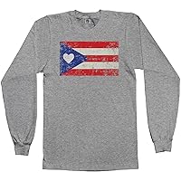 Threadrock Men's Puerto Rico Flag with Heart Long Sleeve T-Shirt