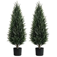 Two 3 Foot Artificial Topiary Cedar Trees Artificial Potted Shrubs UV Resistant Bushes Plants for Indoor Outdoor