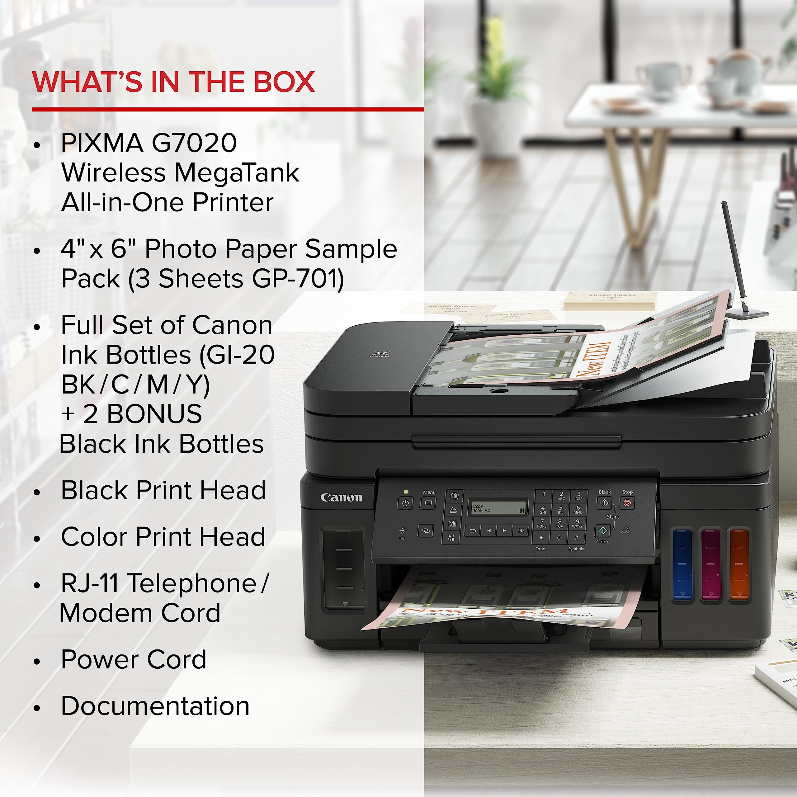 Canon G7020 All-in-One Printer Home Office | Wireless Supertank (Megatank) Printer | Copier | Scan, | Fax and ADF with Mobile Printing, Black, Works with Alexa