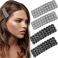 4Pcs Rhinestone Snap Hair Clips Shining Crystal Clips Rectangular Hairpins Korean Barrettes Hair Accessories for Party Wedding Daily Girls Hair Decorative Black+Sliver