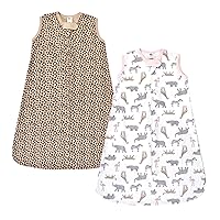 Hudson Baby Unisex Baby Cotton Sleeveless Wearable Sleeping Bag, Sack, Blanket, Modern Pink Safari, 12-18 Months