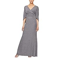 Alex Evenings Women's Long A-Line Dress with Draped Cowl Back, Pewter, 10
