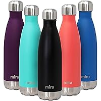 MIRA 17 Oz Stainless Steel Vacuum Insulated Water Bottle - Double Walled Cola Shape Thermos - 24 Hours Cold, 12 Hours Hot - Reusable Metal Water Bottle - Leak-Proof Sports Flask - Matte Black
