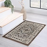 Superior Indoor Area Rug, Plush Carpet Cover, Traditional Oriental Medallion, Perfect for Hallway, Entryway, Living Room, Dining, Bedroom, Office, Kitchen, Glendale Collection, 2' x 3', Brown