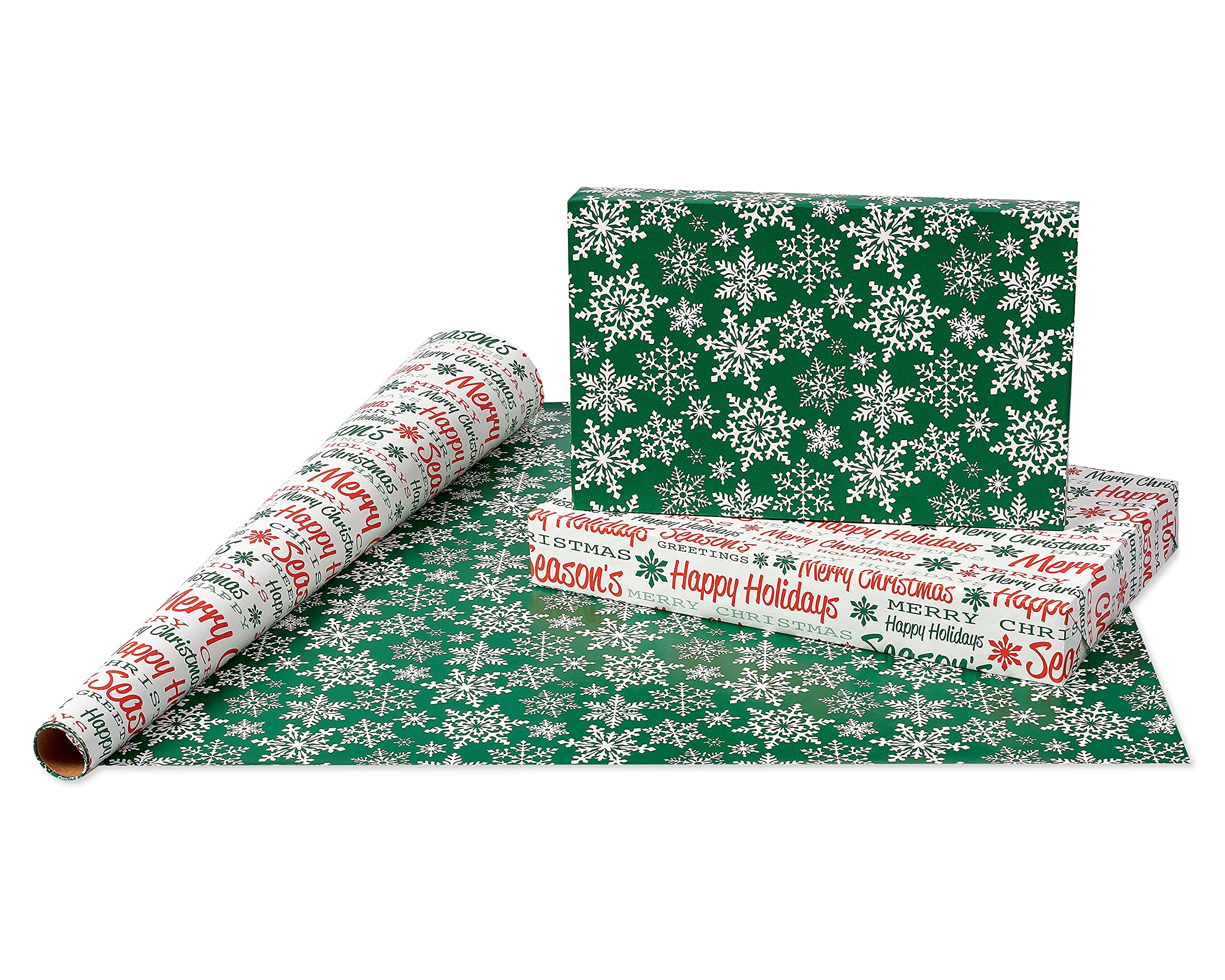 American Greetings 160 sq. ft. Reversible Christmas Wrapping Paper Set, Vintage Designs (4 Rolls 30 in. x 16 ft., 7 Bows, 30 Gift Tags)
